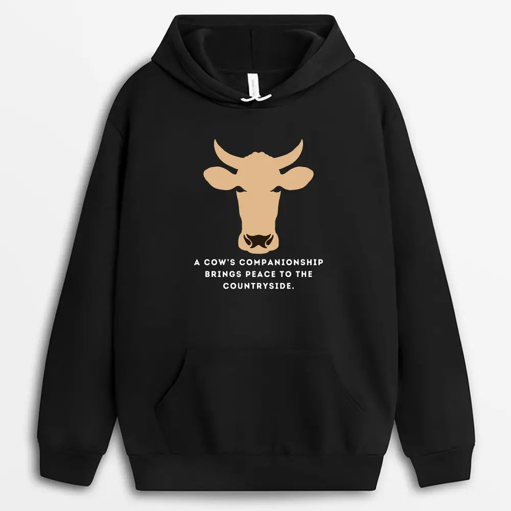 A Cows Companionship Brings Peace To The Countryside Shawlxtee Hoodie - Black