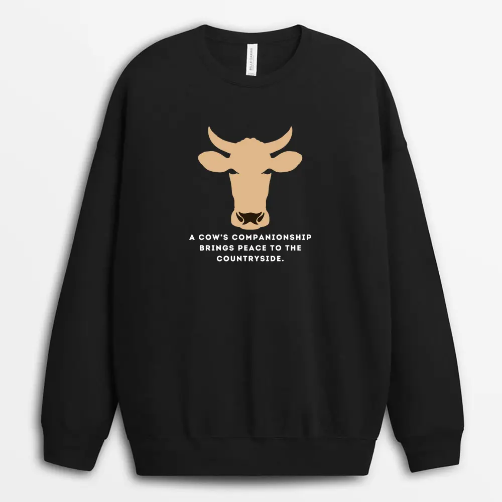 A Cows Companionship Brings Peace To The Countryside Shawlxtee Sweatshirt - Black