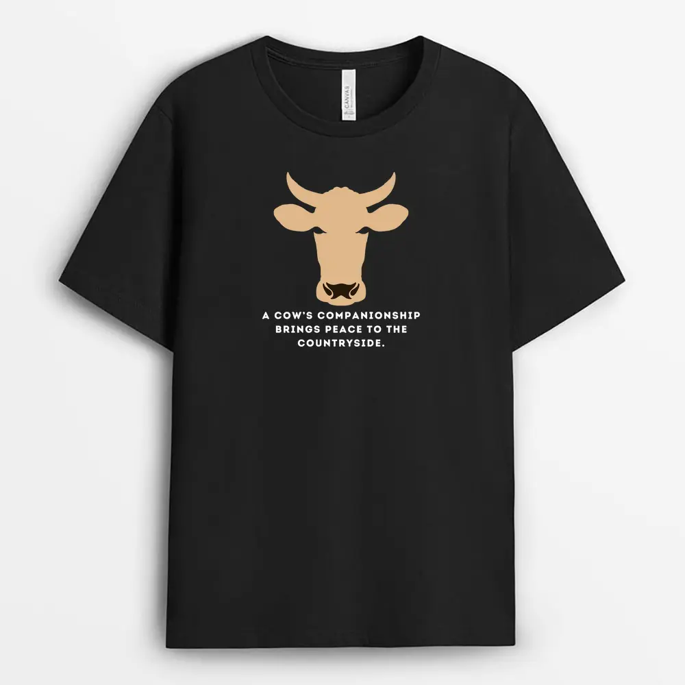 A Cows Companionship Brings Peace To The Countryside Shawlxtee T-Shirt - Black