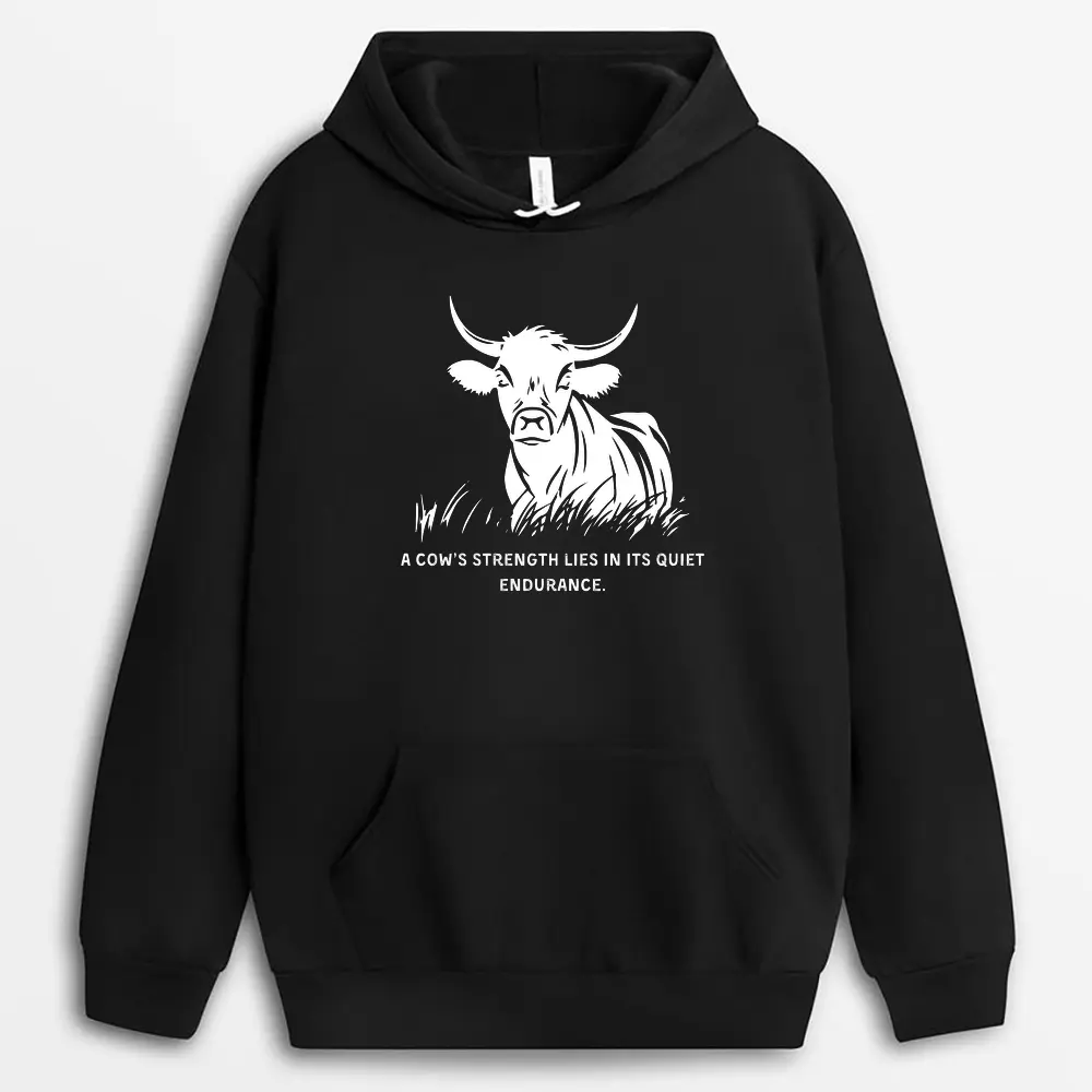 A Cows Strength Lies In Its Quiet Endurance Shawlxtee Hoodie - Black