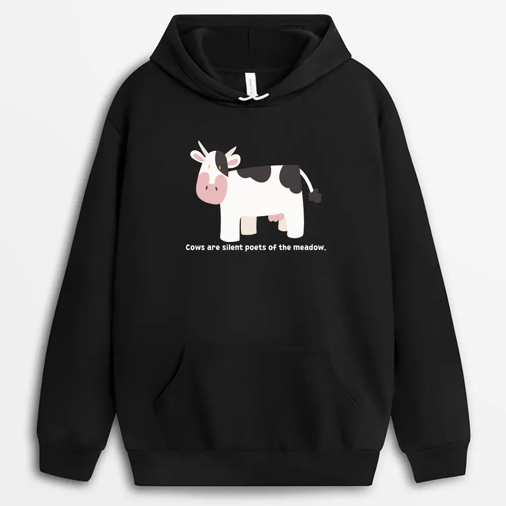 Cows Are Silent Poets Of The Meadow Shawlxtee Hoodie - Black