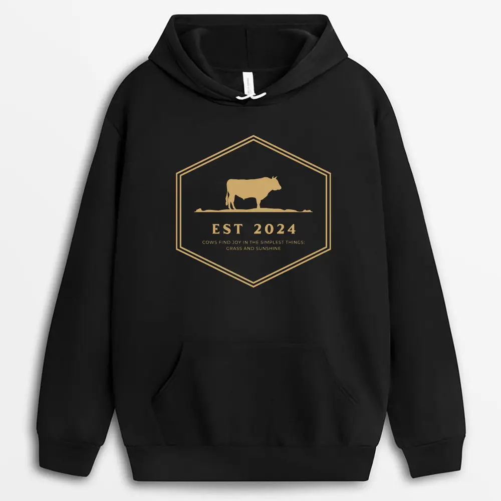 Cows Find Joy In The Simplest Things Grass And Sunshine Shawlxtee Hoodie - Black